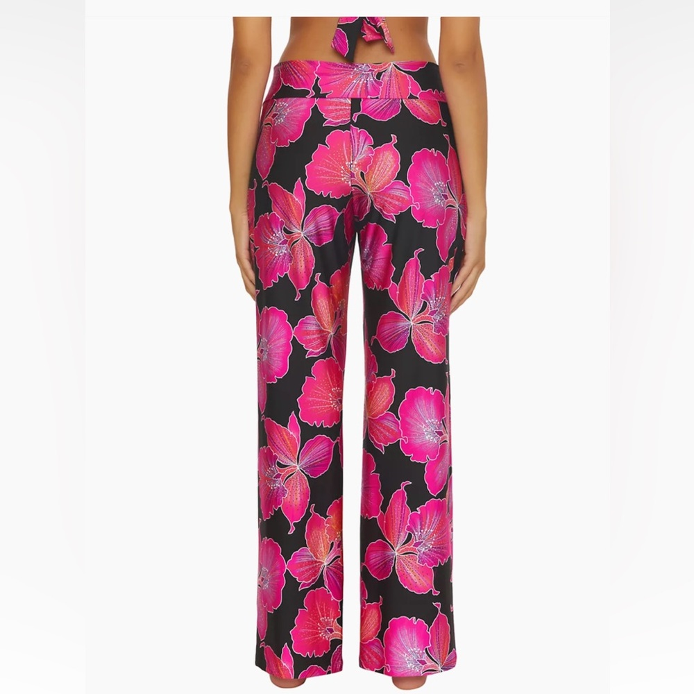 Trina Turk Black and Hot Pink Floral Swim Coverup Pants Only- sz XL - Picture 4 of 6